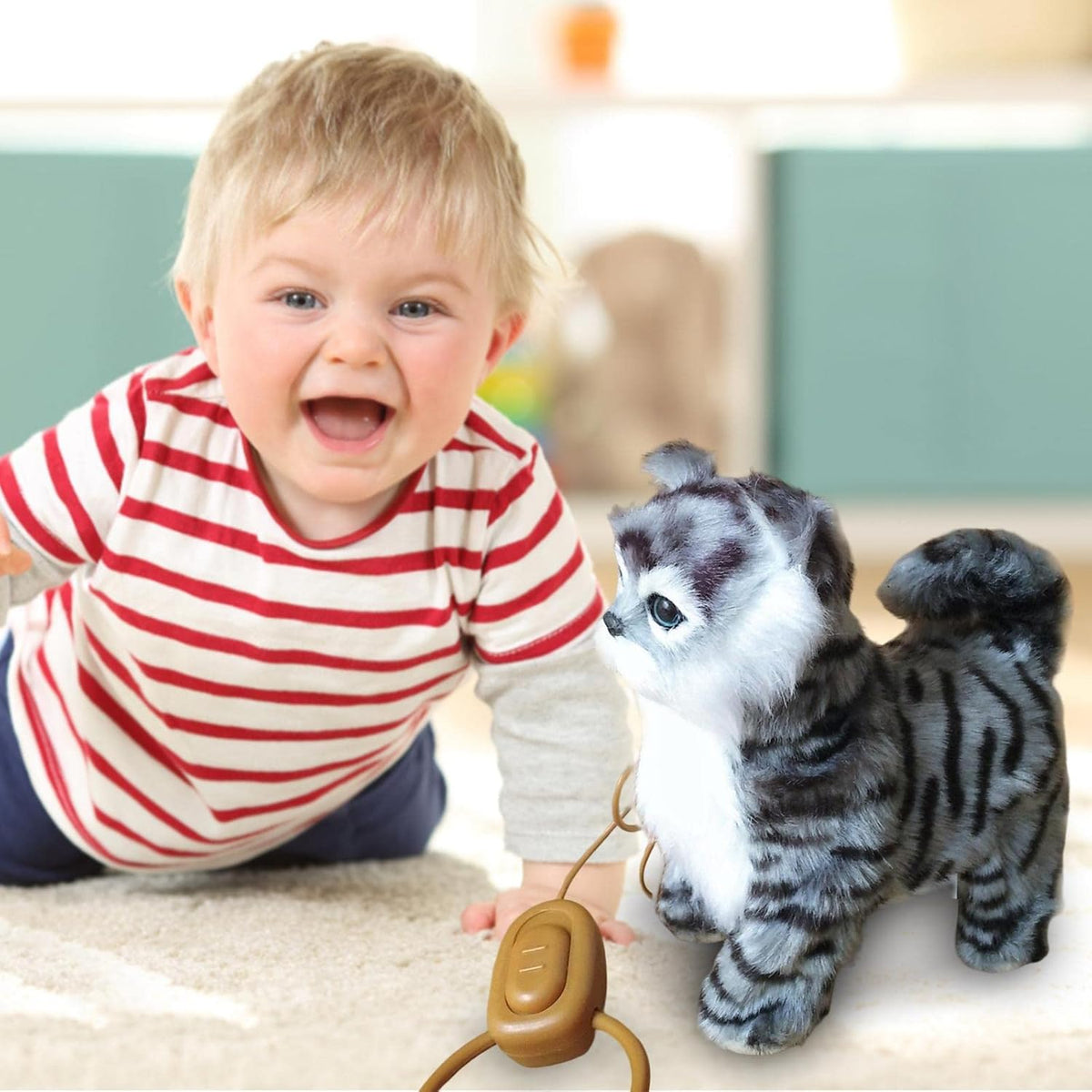 Musical walking cat plush toy with remote leash – view 2