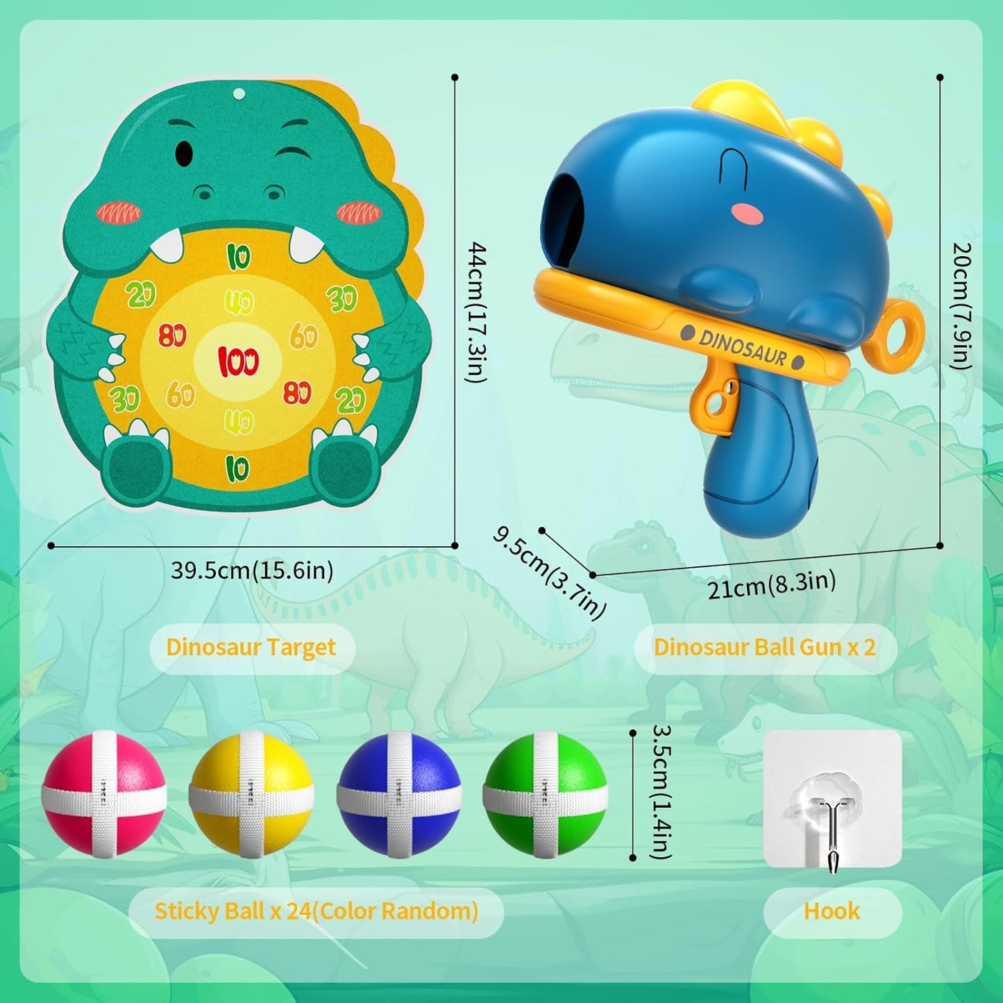Dinosaur Shooting Blaster Gun With Dartboard Toy