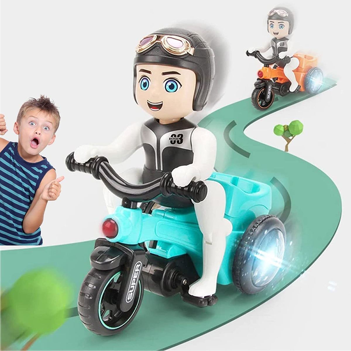 Musical stunt tricycle toy with 360 spin – view 2