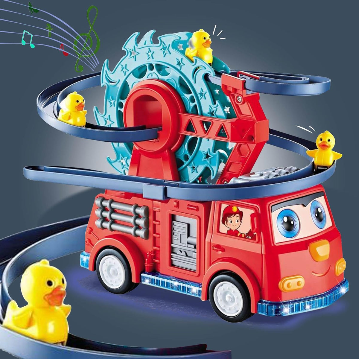 Musical duck track fire truck set