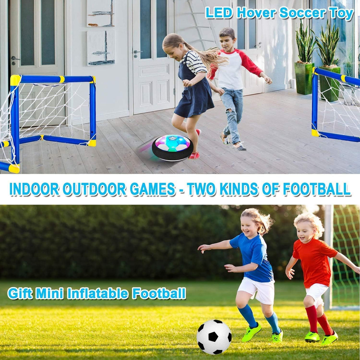 Children hover soccer ball with 2 goals – view 8