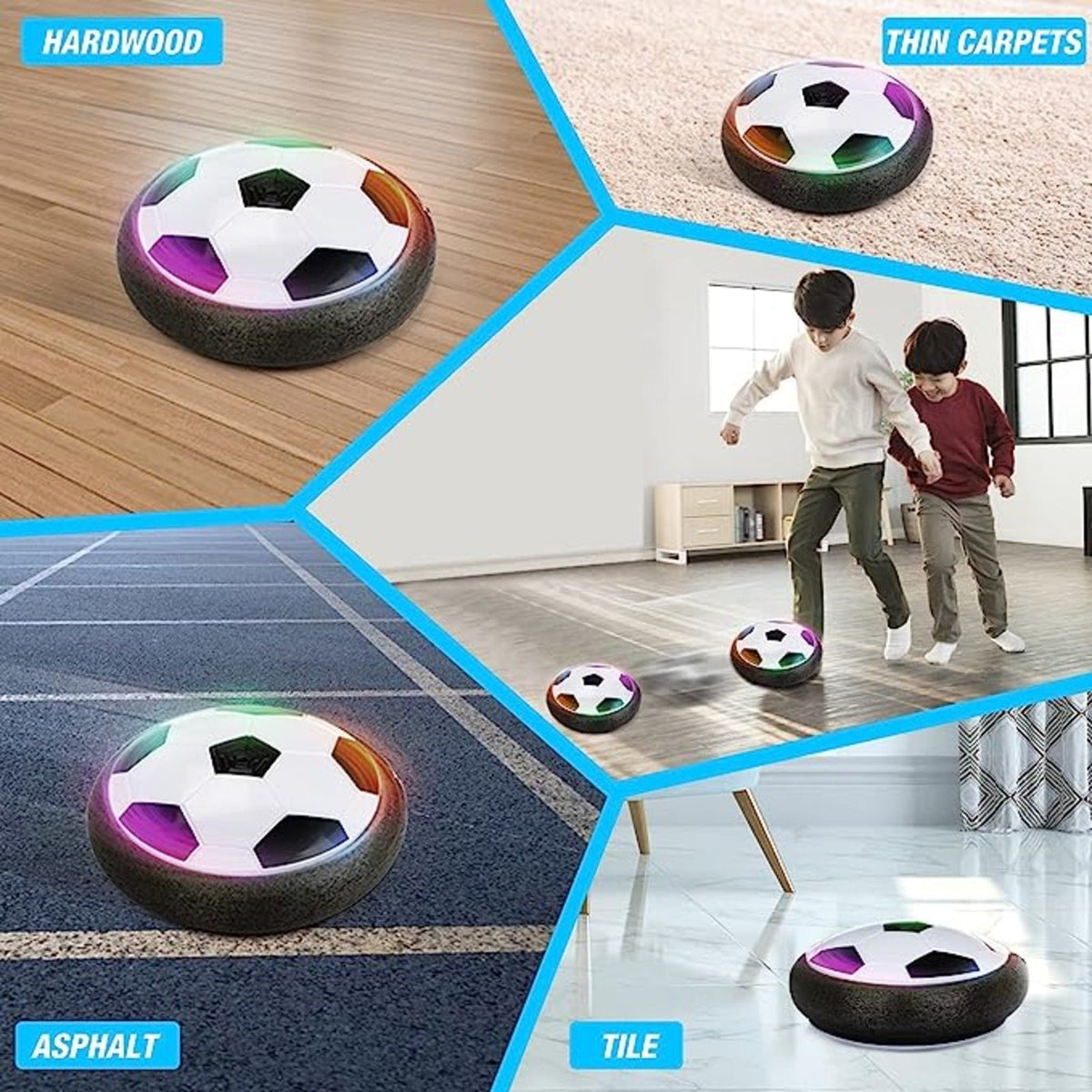 Children hover soccer ball with 2 goals – view 5