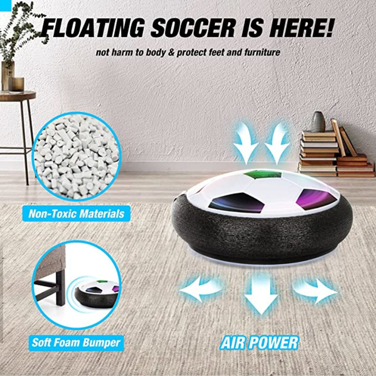 Children hover soccer ball with 2 goals – view 2