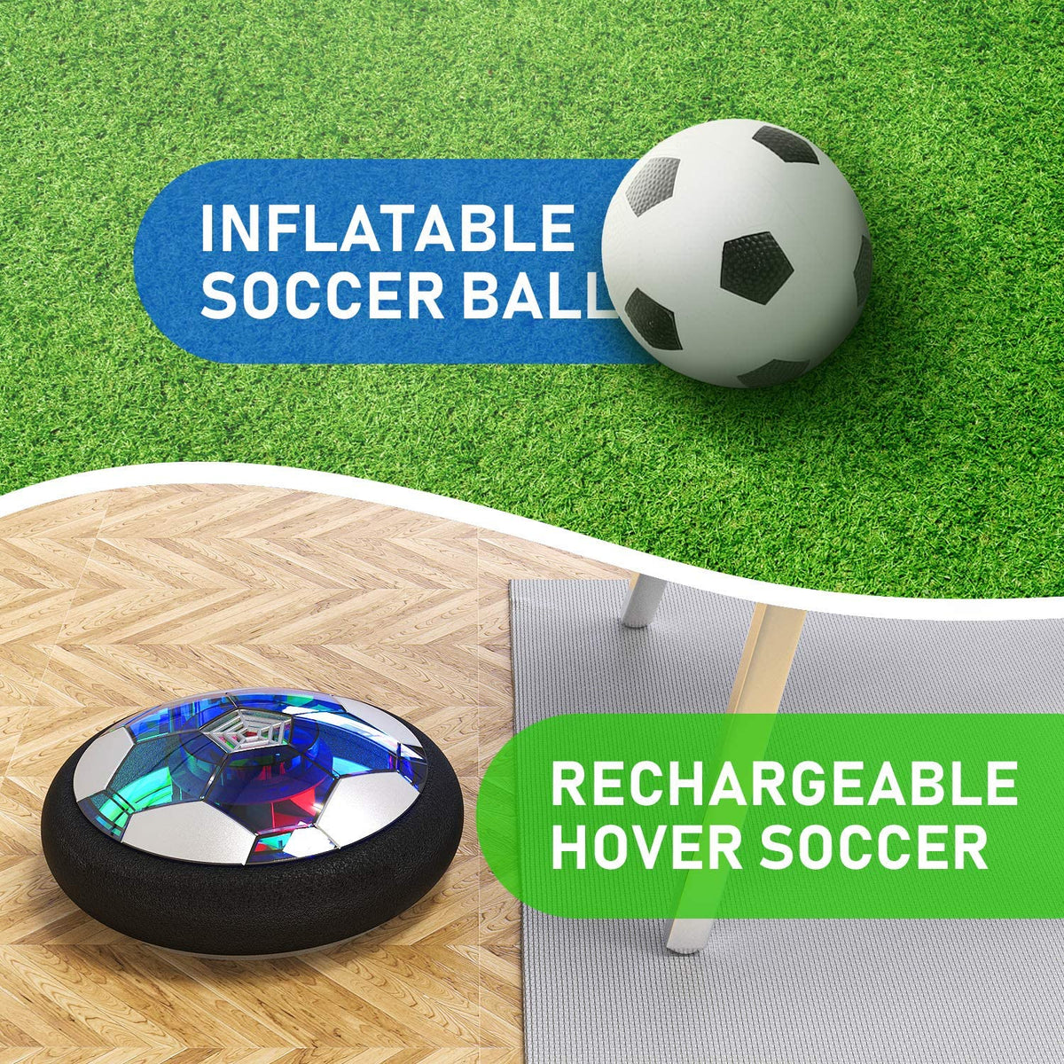 Children hover soccer ball with 2 goals – view 6