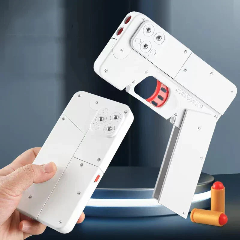 Phone-Style Folding Toy Gun with Soft Bullets – White