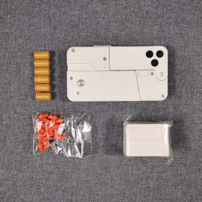 Phone-Style Folding Toy Gun with Soft Bullets – White