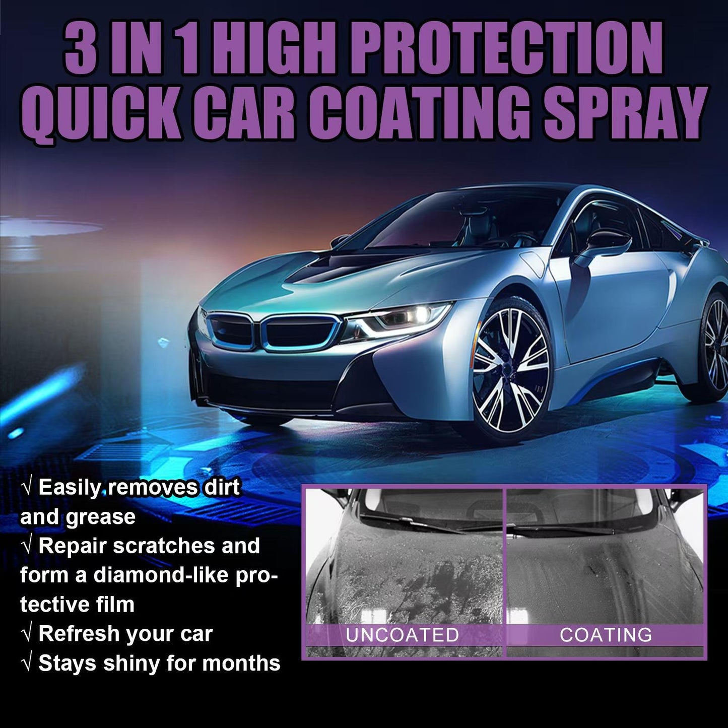 Premium Quality 3 In 1 High Protection Quick Car Coating Spray 🔥 (Imported)
