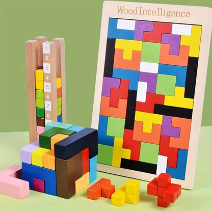 Multicolor Wooden Tetris Blocks  For Kids