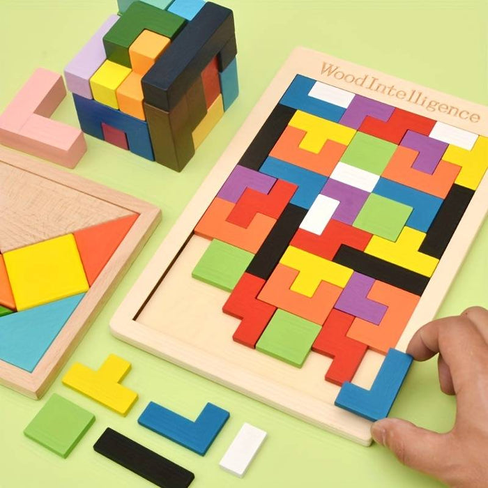 Multicolor Wooden Tetris Blocks for Kids