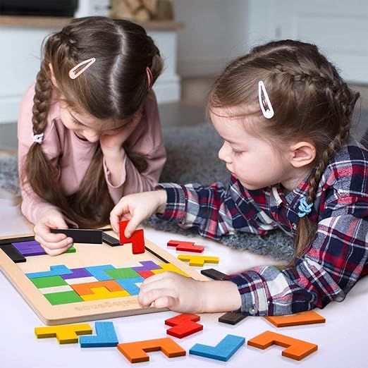 Multicolor Wooden Tetris Blocks  For Kids