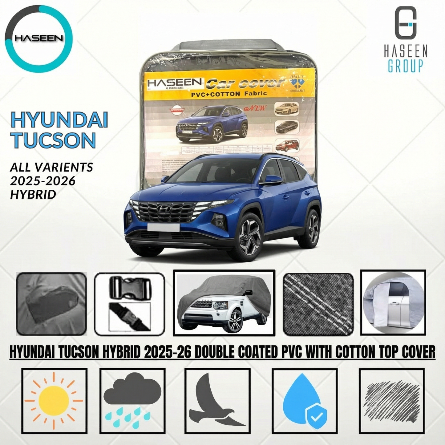 HYUNDAI TUCSON HYBRID 2025-2026 NEW DOUBLE COAT PVC WITH COTTON CAR COVER