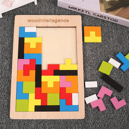 Multicolor Wooden Tetris Blocks  For Kids