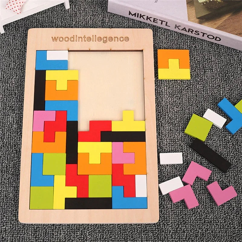 Multicolor Wooden Tetris Blocks  For Kids