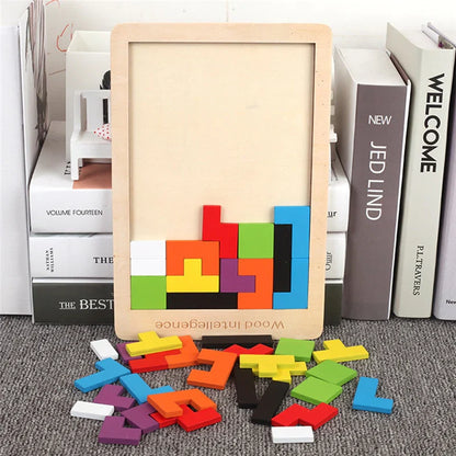 Multicolor Wooden Tetris Blocks  For Kids